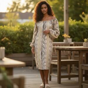 Michael Kors Snakeskin Shift Dress Sz L On or Off Shoulder Lightweight